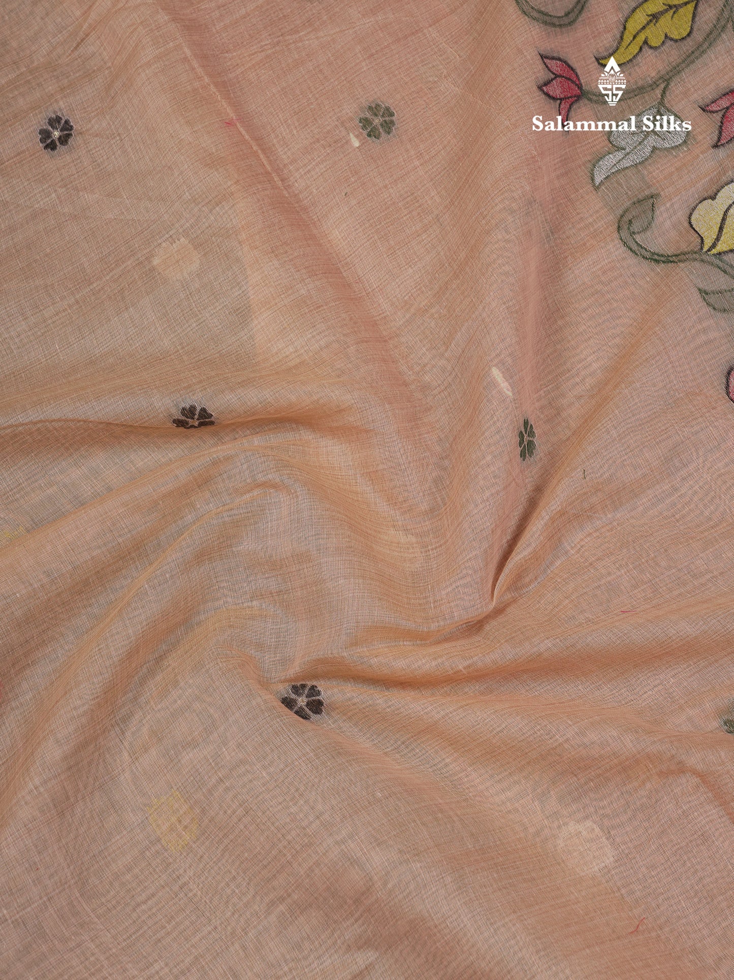 Beautiful Peach Menakari Work  Muga Cotton Saree With Contrast Chilly Red Blouse