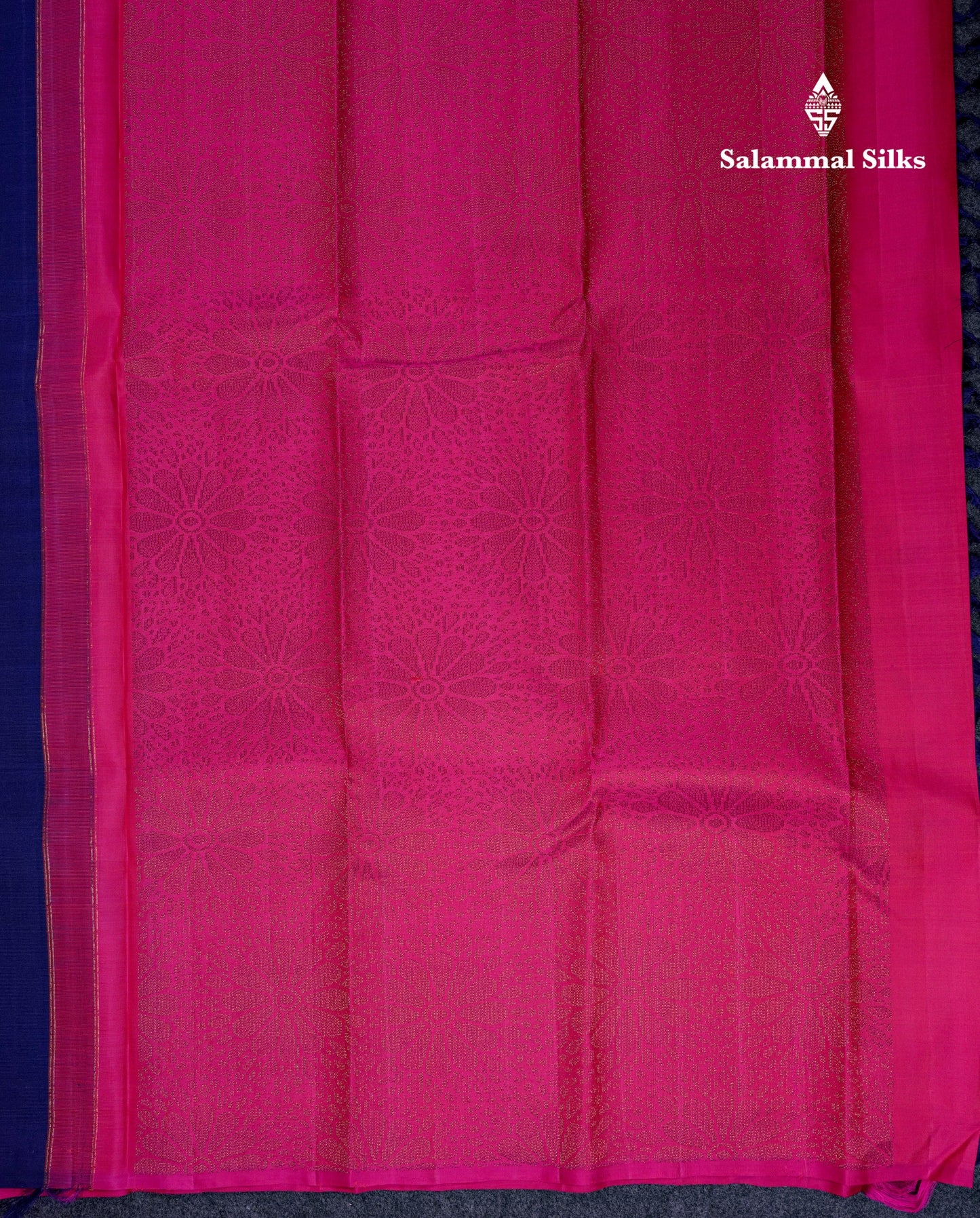Beautiful Navy Blue Fancy Pure Kanjivaram Silk Saree With Contrast Pink Blouse