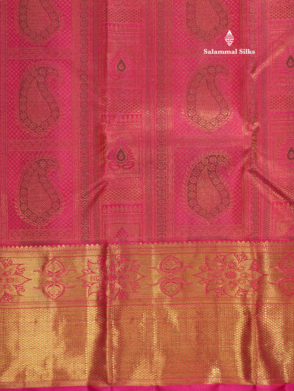 Meenakari work Pink Pure Kanjivaram Silk Saree (2G) Zari With Gold Zari Border