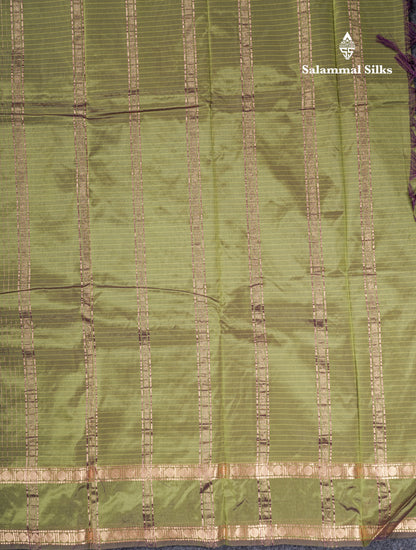 Light Weight Semi Silk Saree - Brown Checks With Butta With Traditional Rettapet Border