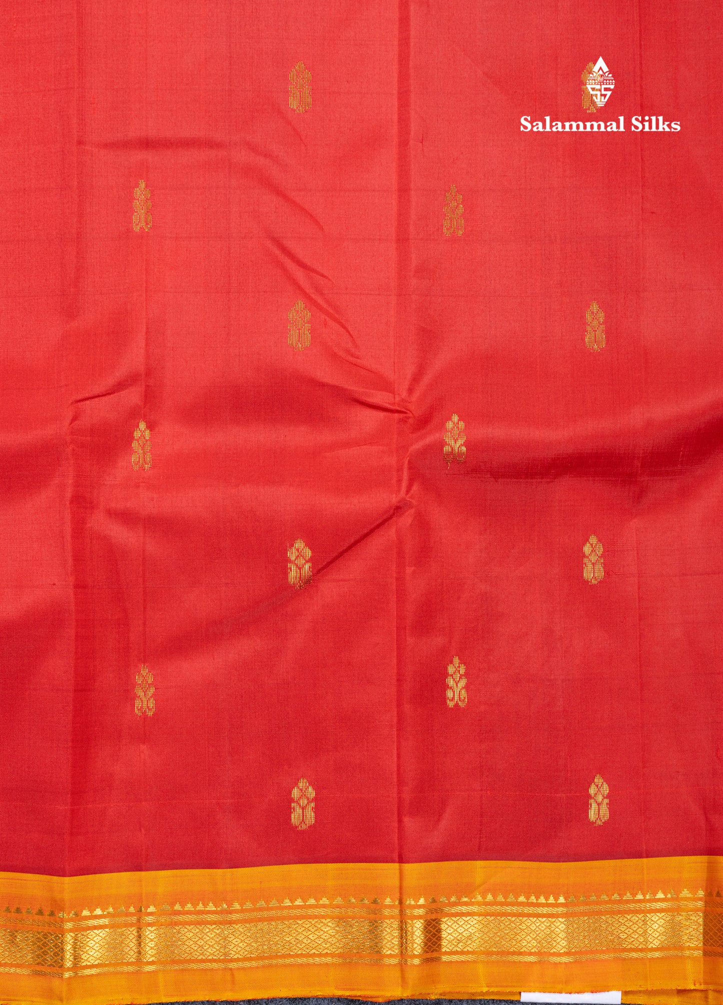 Tomato Red Pure Kanjivaram Silk Saree With Contrast Yellow One Side Traditional Border