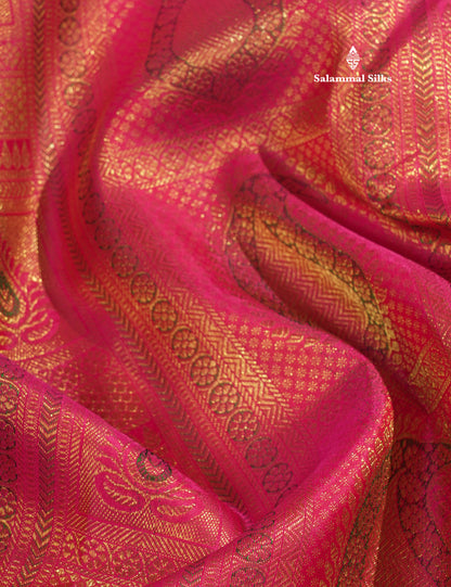 Meenakari work Pink Pure Kanjivaram Silk Saree (2G) Zari With Gold Zari Border
