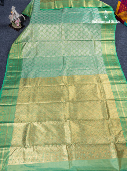 Sea Green Tissue Puremix Silk Saree With Contrast Rexona Green Traditional Border