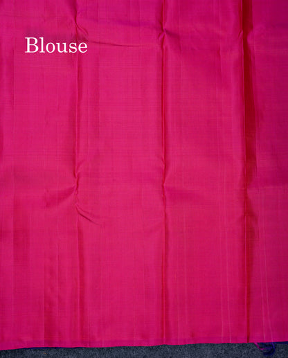 Beautiful Navy Blue Fancy Pure Kanjivaram Silk Saree With Contrast Pink Blouse