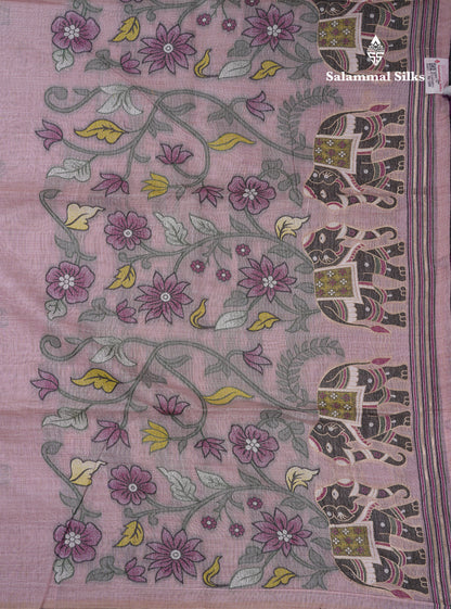 Beautiful Peach Menakari Work  Muga Cotton Saree With Contrast Chilly Red Blouse
