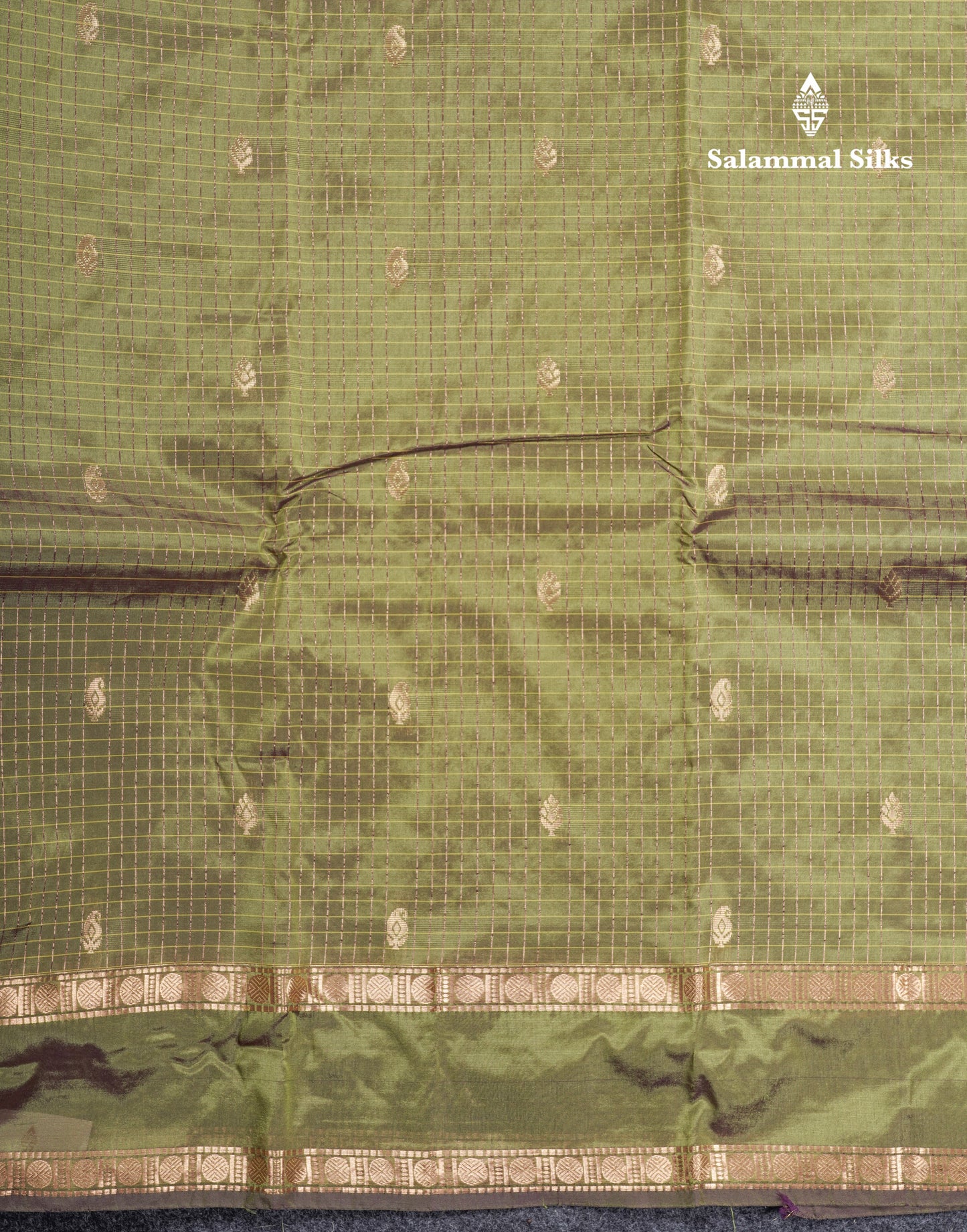 Light Weight Semi Silk Saree - Brown Checks With Butta With Traditional Rettapet Border