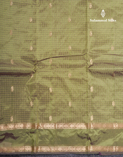 Light Weight Semi Silk Saree - Brown Checks With Butta With Traditional Rettapet Border