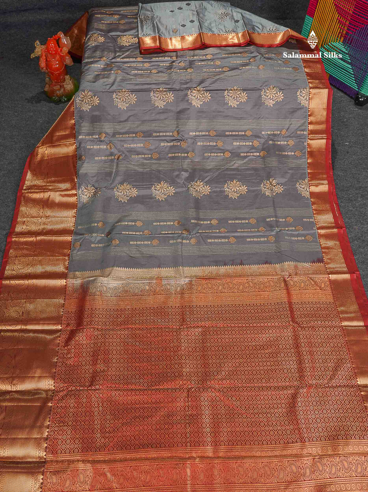 Semi Silk Saree - Grey Colour Body With Contrast Maroon Evening Morning Border 