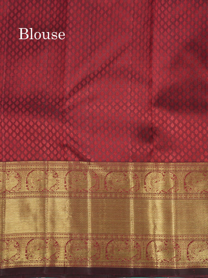 Beautiful Dark Maroon Pure Kanjivaram Silk Saree (2G) Zari With Traditional Self Border