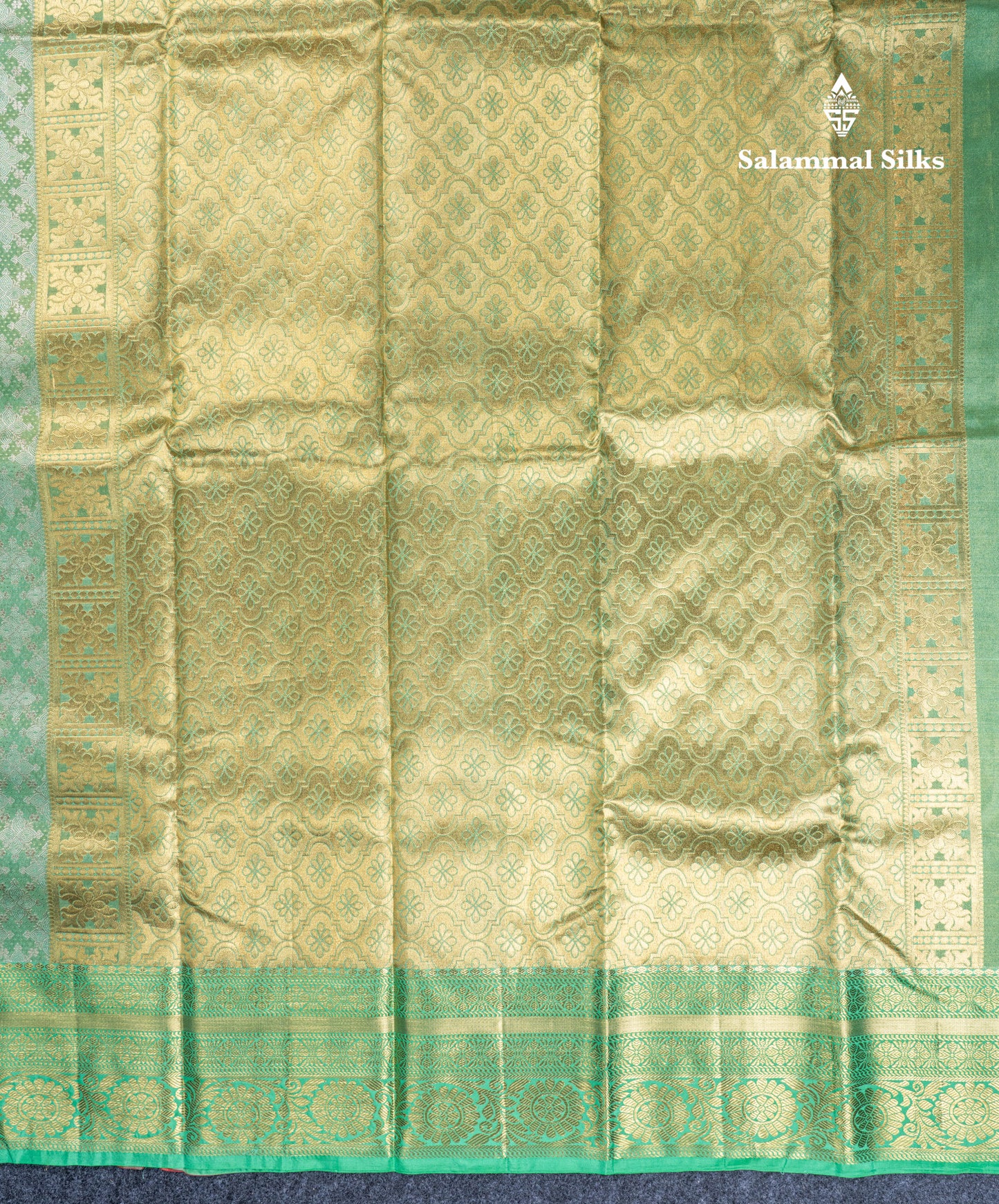 Sea Green Tissue Puremix Silk Saree With Contrast Rexona Green Traditional Border