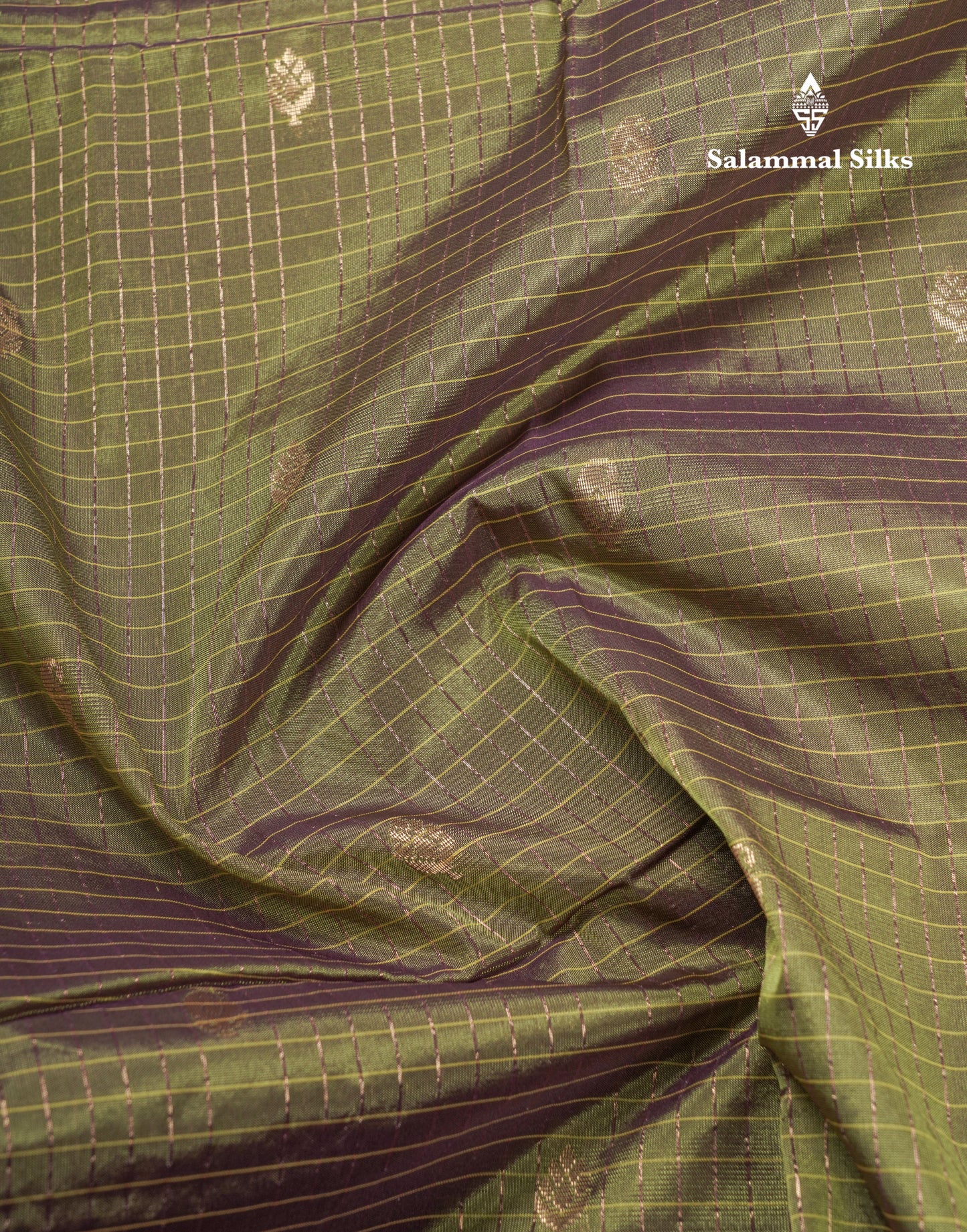 Light Weight Semi Silk Saree - Brown Checks With Butta With Traditional Rettapet Border