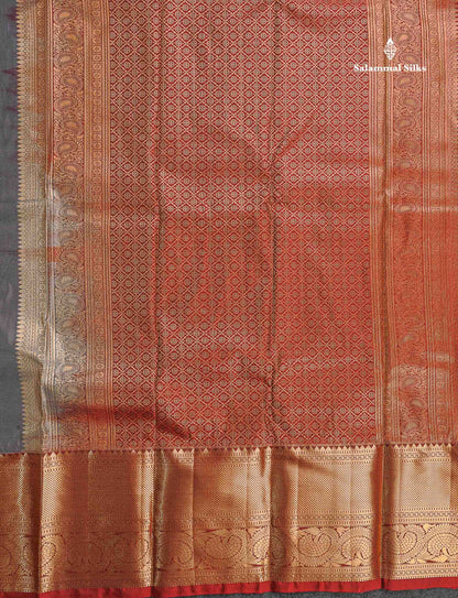 Semi Silk Saree - Grey Colour Body With Contrast Maroon Evening Morning Border