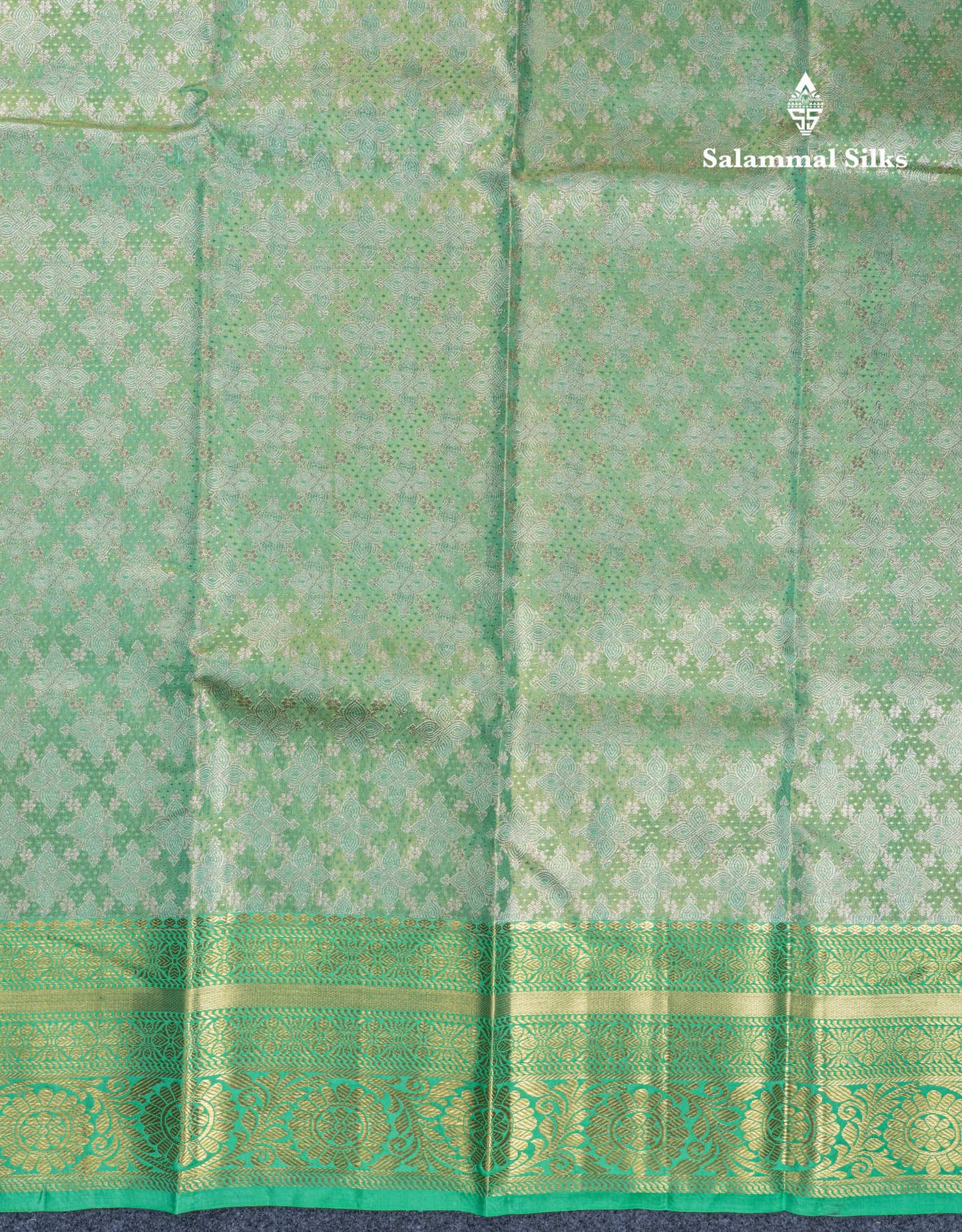 Sea Green Tissue Puremix Silk Saree With Contrast Rexona Green Traditional Border