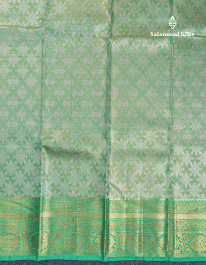 Sea Green Tissue Puremix Silk Saree With Contrast Rexona Green Traditional Border