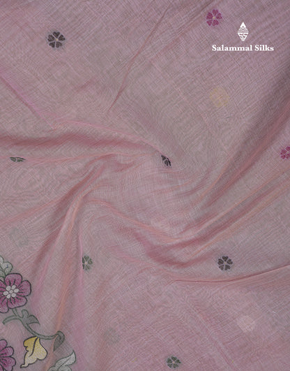 Beautiful Peach Menakari Work  Muga Cotton Saree With Contrast Chilly Red Blouse
