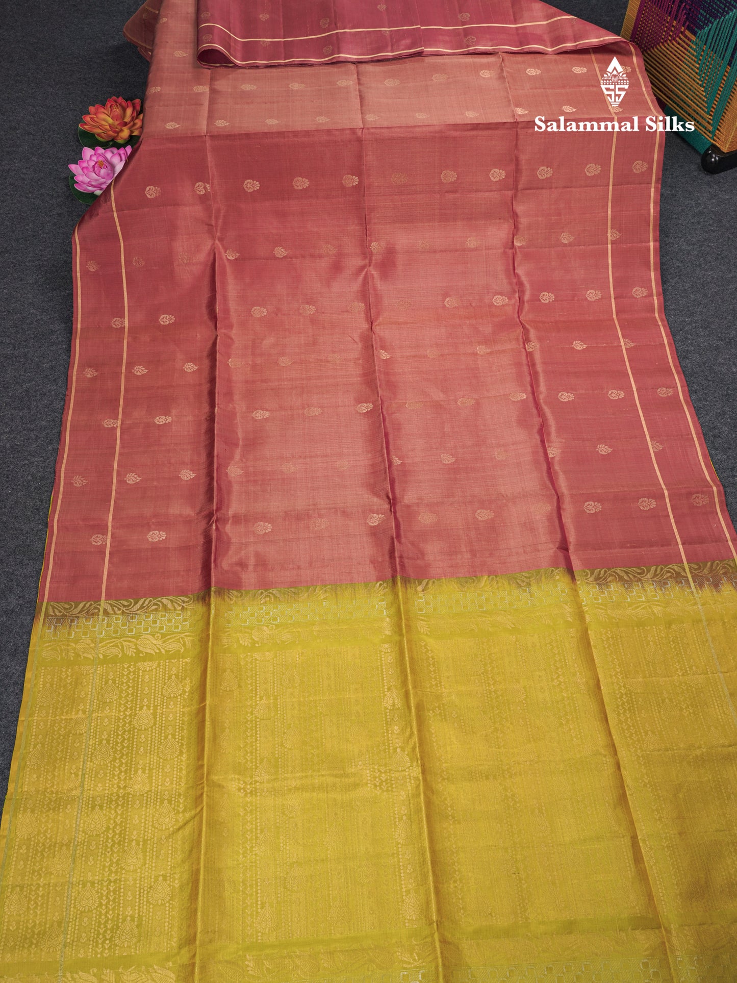 Beautiful Light Chocolate Pure Kanjivaram Soft Silk Saree With Contrast Manthulir Yellow Blouse