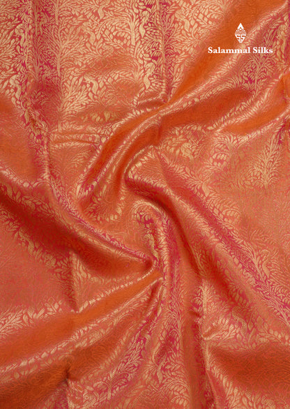 Orange Grand Beautiful Bridal Pure Kanjivaram Silk Saree With Magenta Border