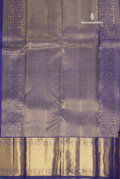 Tomato Red Pure Kanjivaram Silk Saree (2G) Zari With Contrast Navy Blue Border