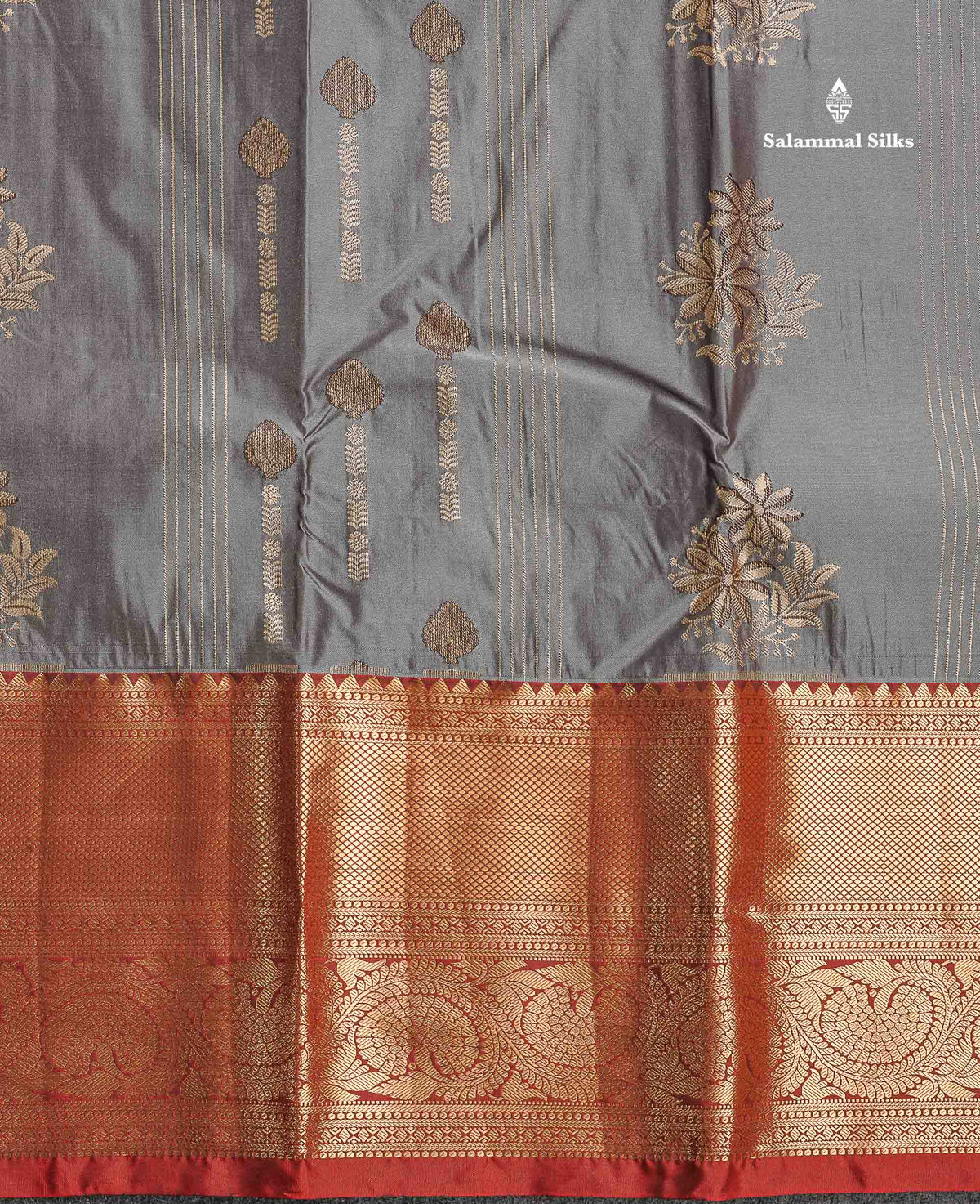Semi Silk Saree - Grey Colour Body With Contrast Maroon Evening Morning Border