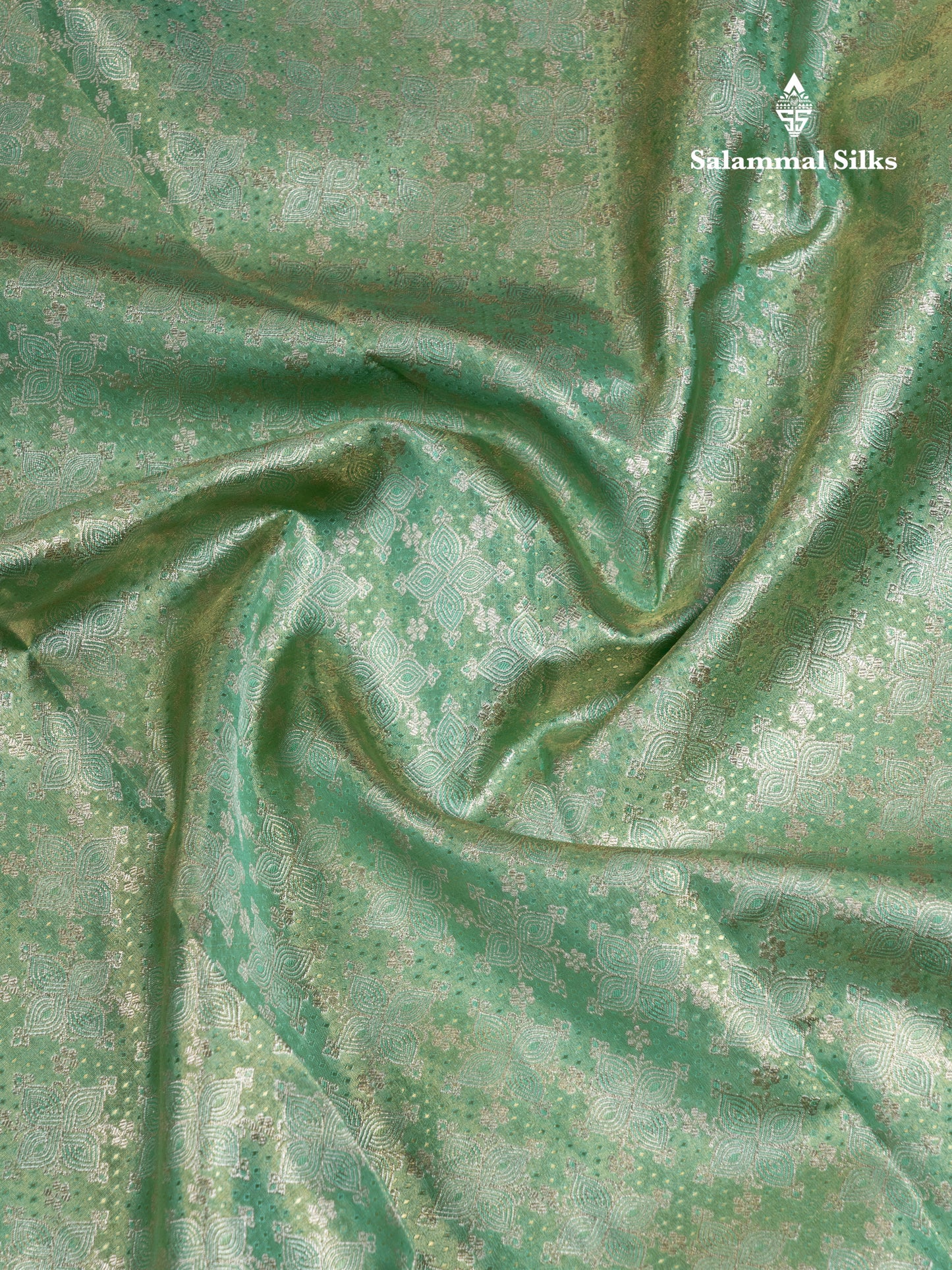 Sea Green Tissue Puremix Silk Saree With Contrast Rexona Green Traditional Border