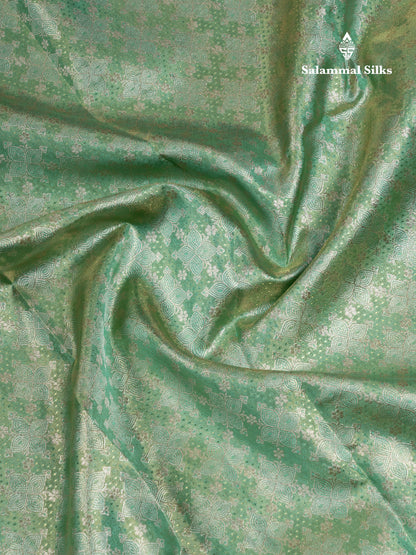 Sea Green Tissue Puremix Silk Saree With Contrast Rexona Green Traditional Border