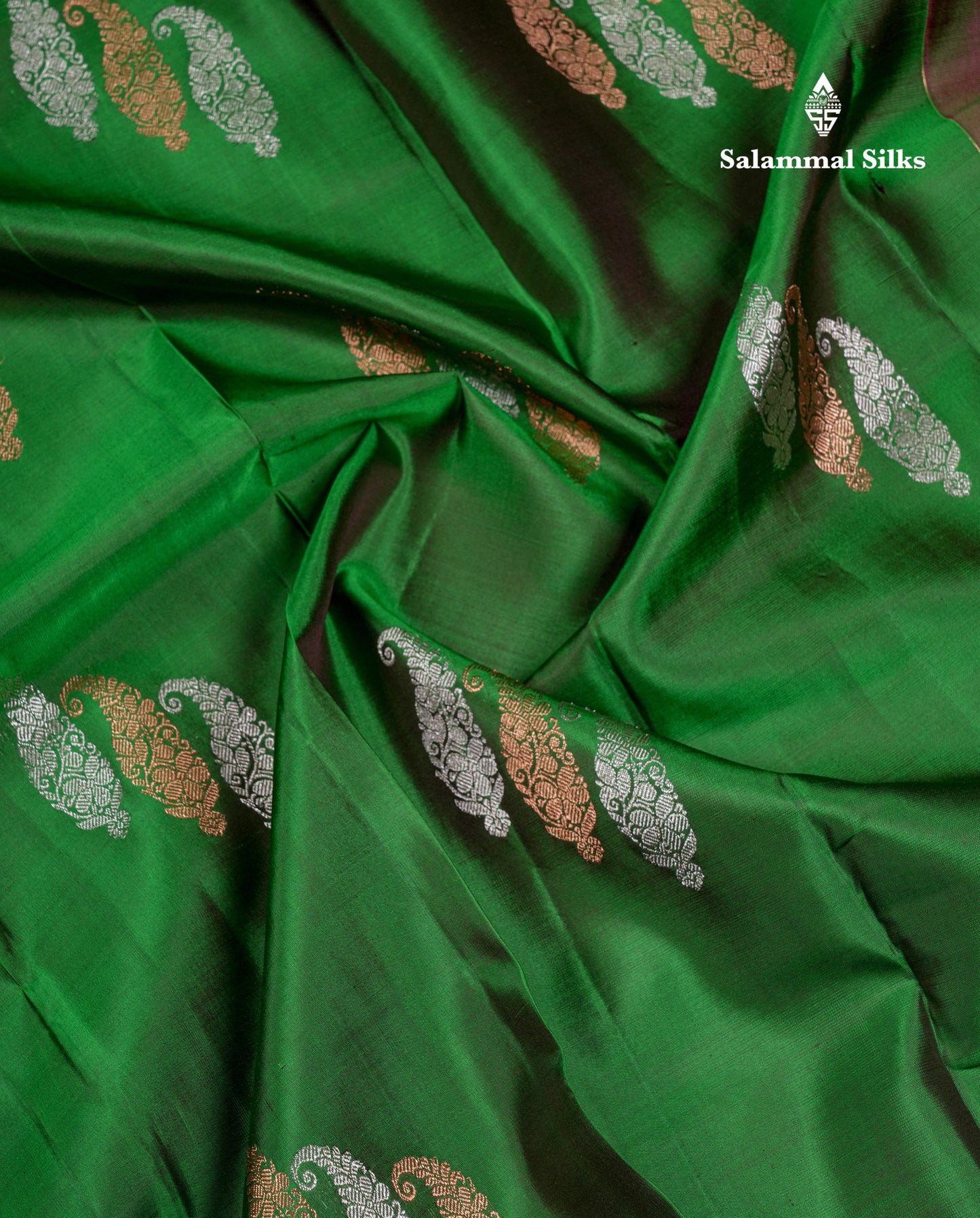 Beautiful Dual Tone Green Fancy Pure Kanjivaram Silk Saree With Contrast Dual Tone Maroon Blouse