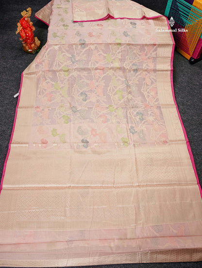 Cotton Mix Saree - Peach Meenakari Work Along With Fancy Border