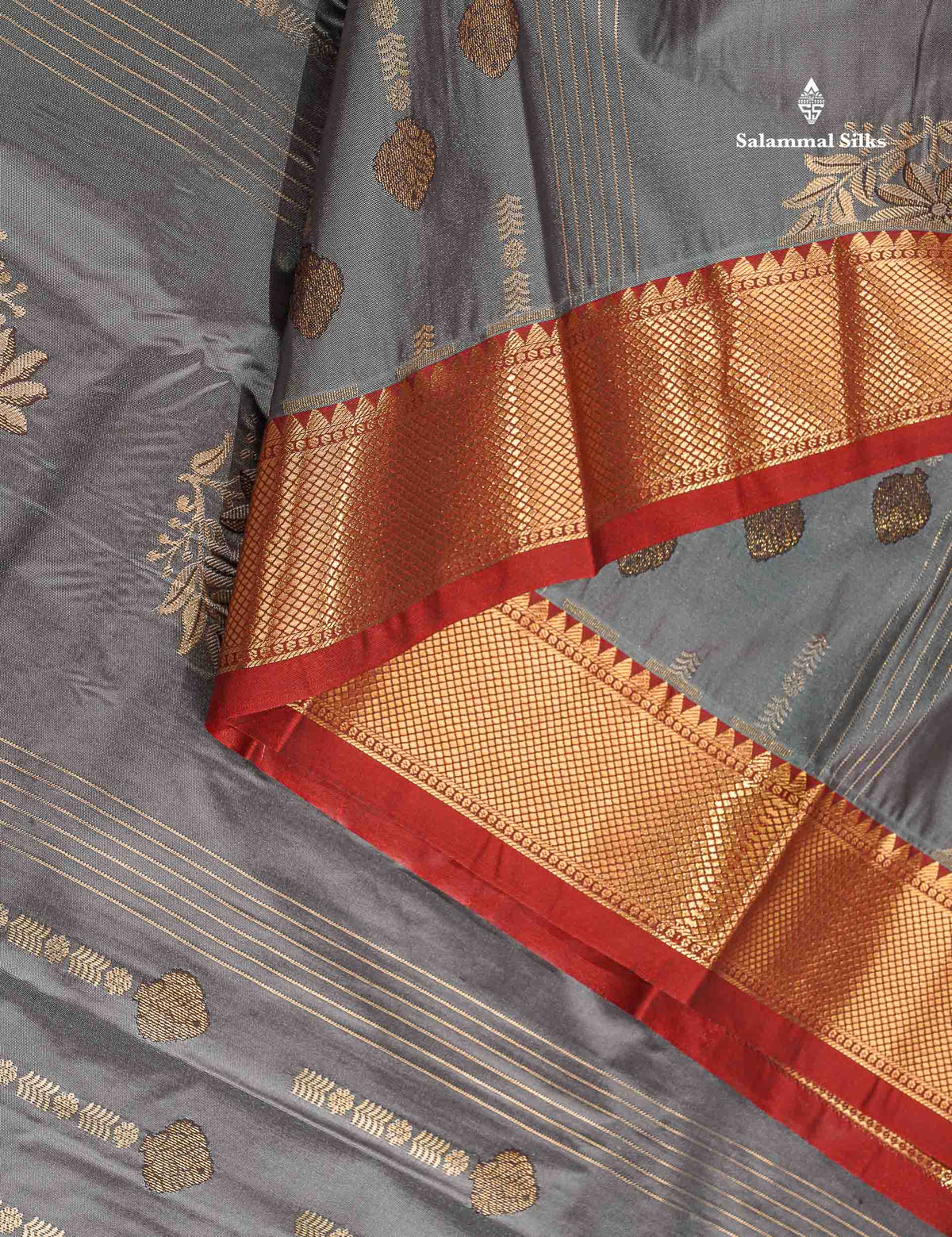 Semi Silk Saree - Grey Colour Body With Contrast Maroon Evening Morning Border