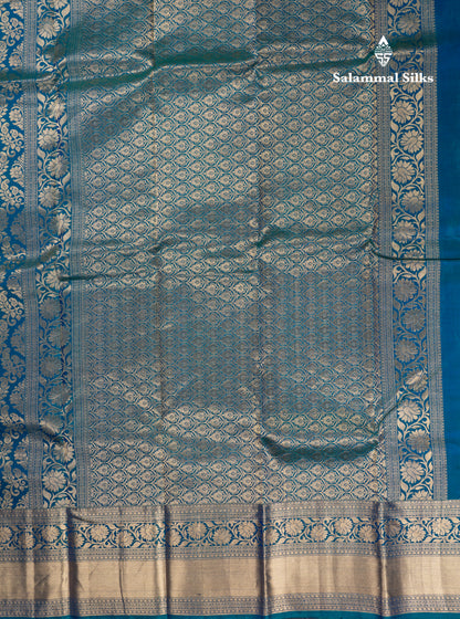 Beautiful Peacock Blue Bridal Pure Kanjivaram Silk Saree With Traditional Evening Morning Border