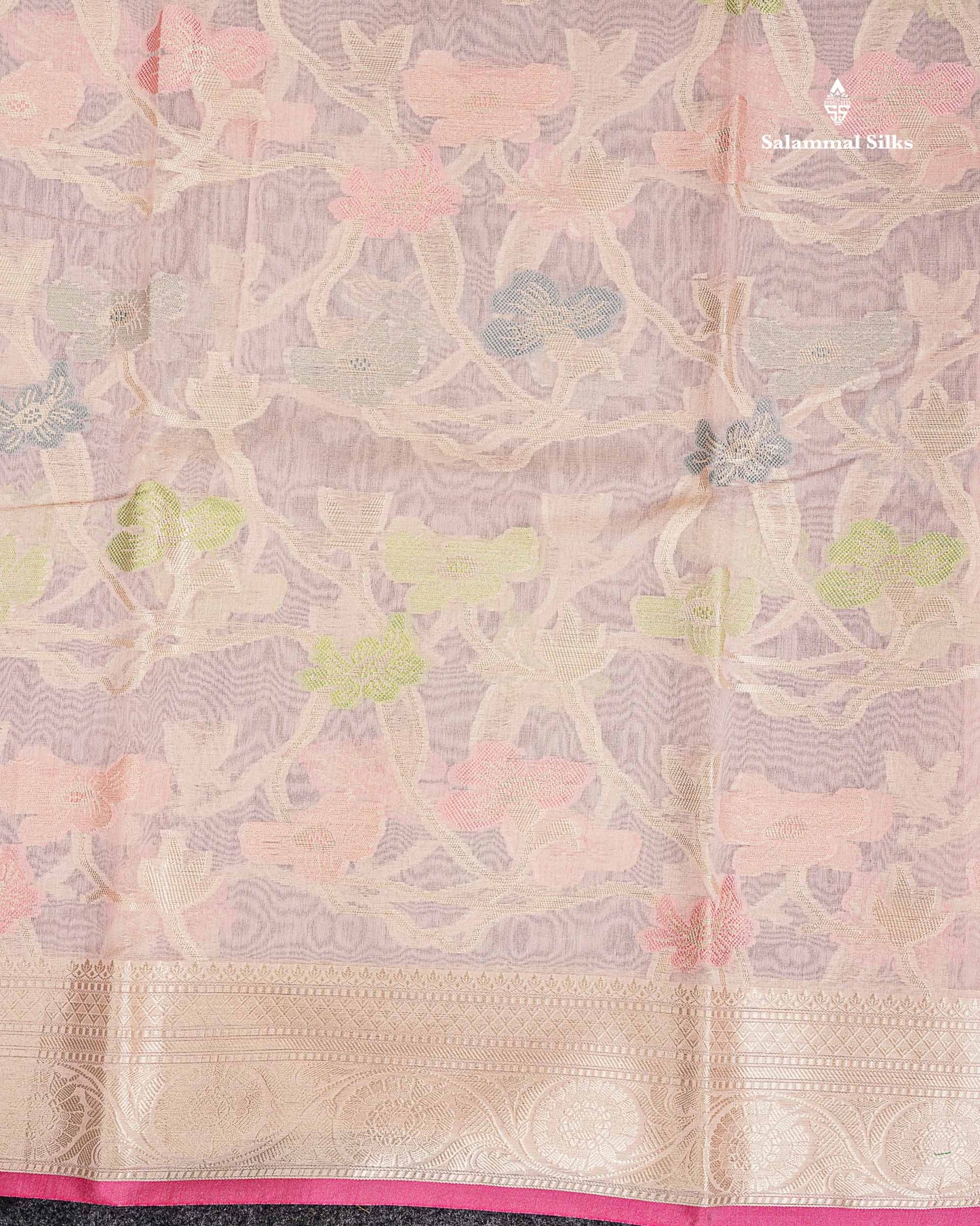 Cotton Mix Saree - Peach Meenakari Work Along With Fancy Border