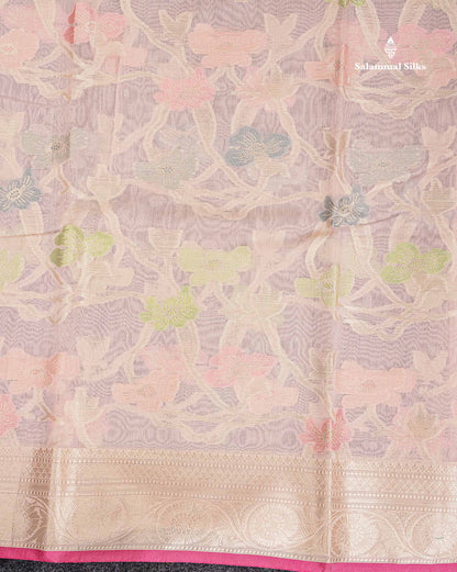 Cotton Mix Saree - Peach Meenakari Work Along With Fancy Border