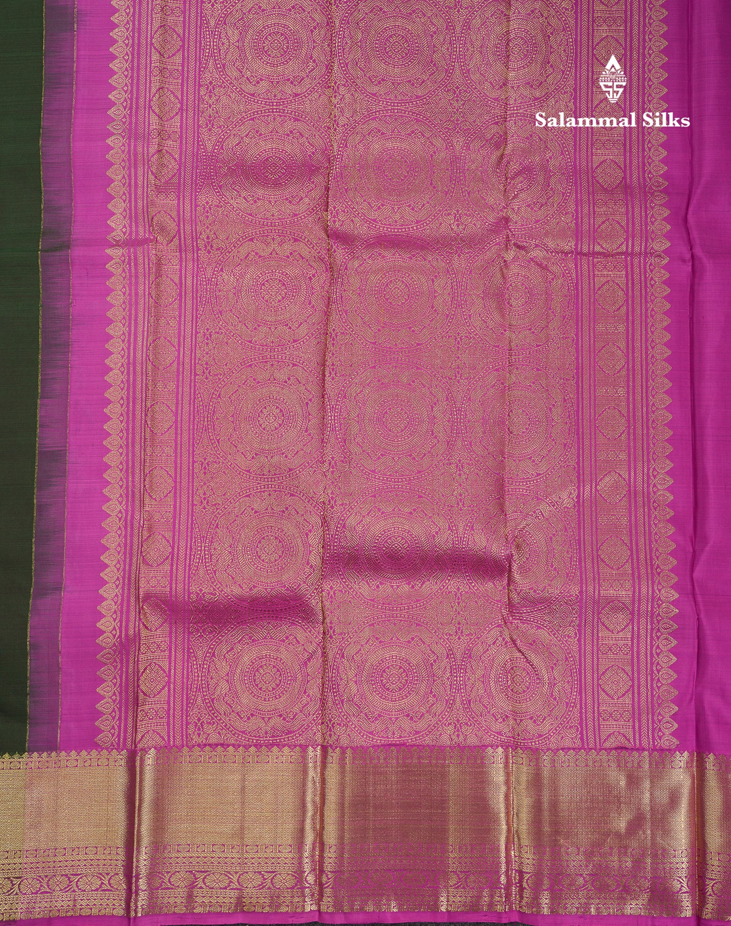 Beautiful Bottle Green Pure Kanjivaram Silk Saree with Contrast Pink Traditional Evening Morning Border