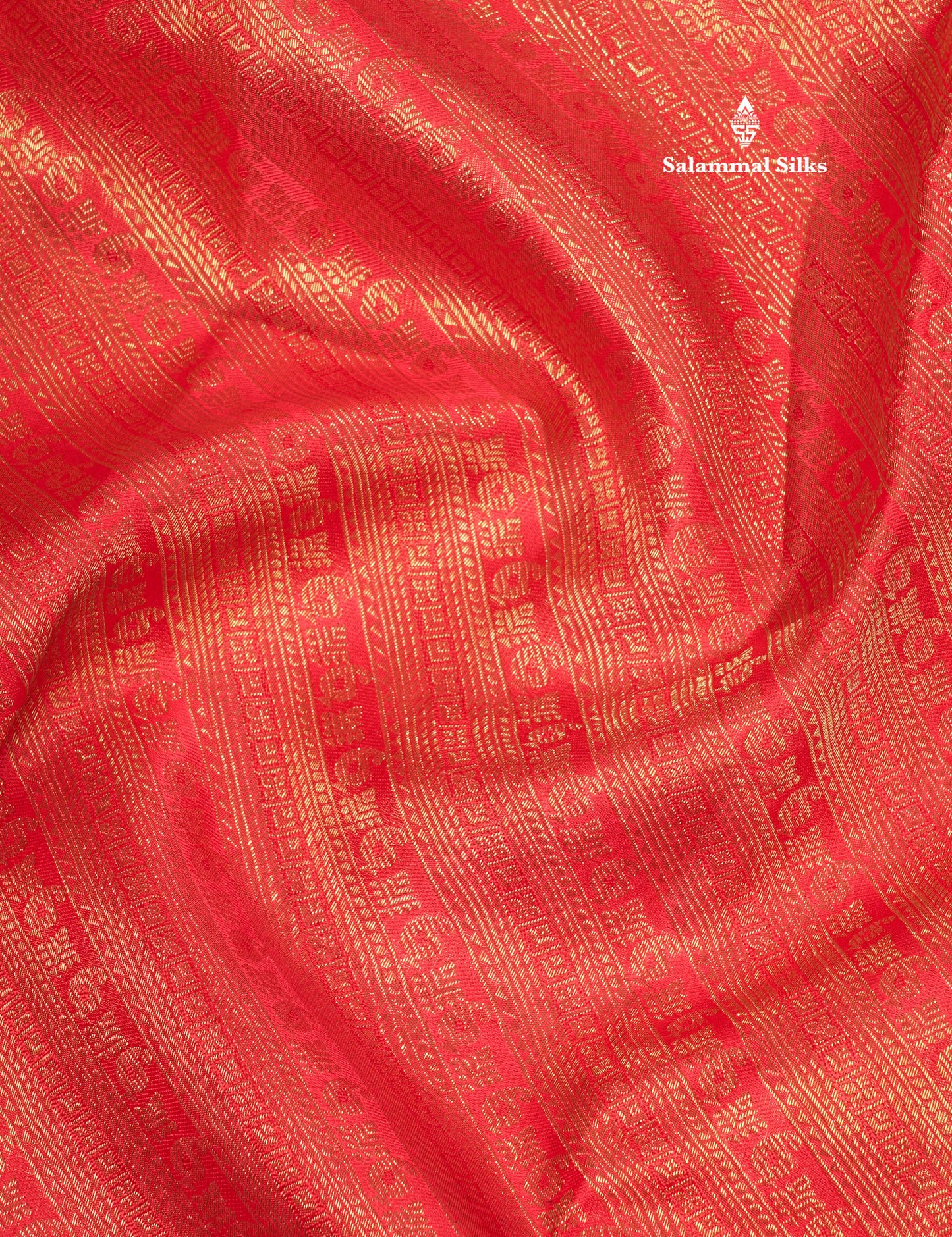 Tomato Red Pure Kanjivaram Silk Saree (2G) Zari With Contrast Navy Blue Border