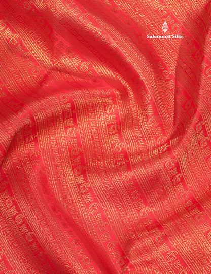 Tomato Red Pure Kanjivaram Silk Saree (2G) Zari With Contrast Navy Blue Border