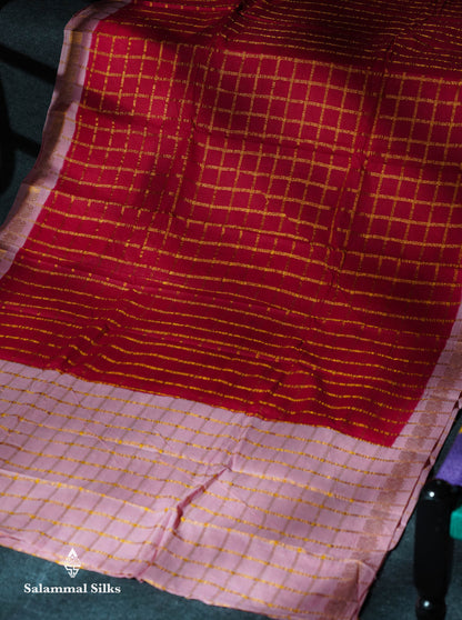 Beautiful Orange Zari Checks Sungudi Cotton Saree With Contrast Sea Blue Traditional Border