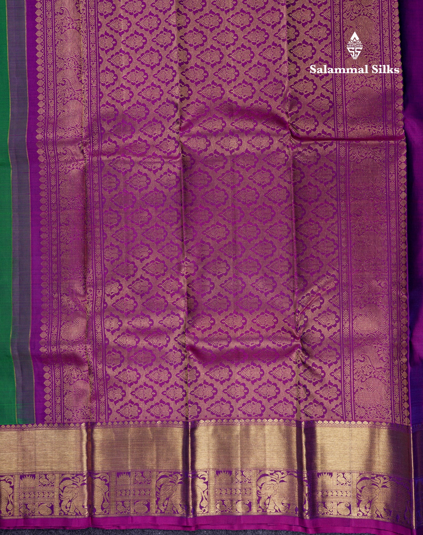 Beautiful Bottle Green Pure Kanjivaram Silk Saree With Contrast Vadamalli Traditional Border