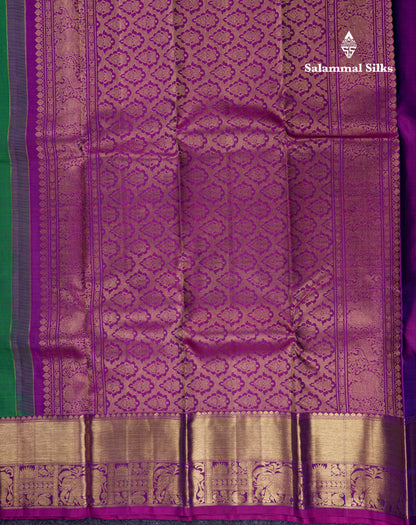 Beautiful Bottle Green Pure Kanjivaram Silk Saree With Contrast Vadamalli Traditional Border