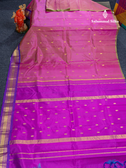 Dual Tone Pink Pure Kanjivaram Silk Saree With Contrast Vadamalli One Side Traditional Border