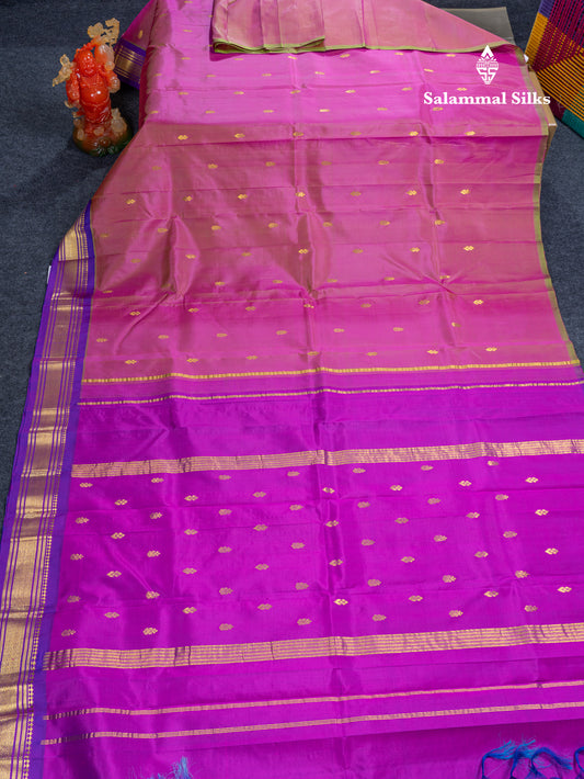 Dual Tone Pink Pure Kanjivaram Silk Saree With Contrast Vadamalli One Side Traditional Border