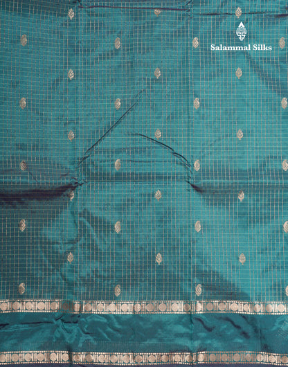 Light Weight Semi Silk Saree - Brown Checks With Butta With Traditional Rettapet Border