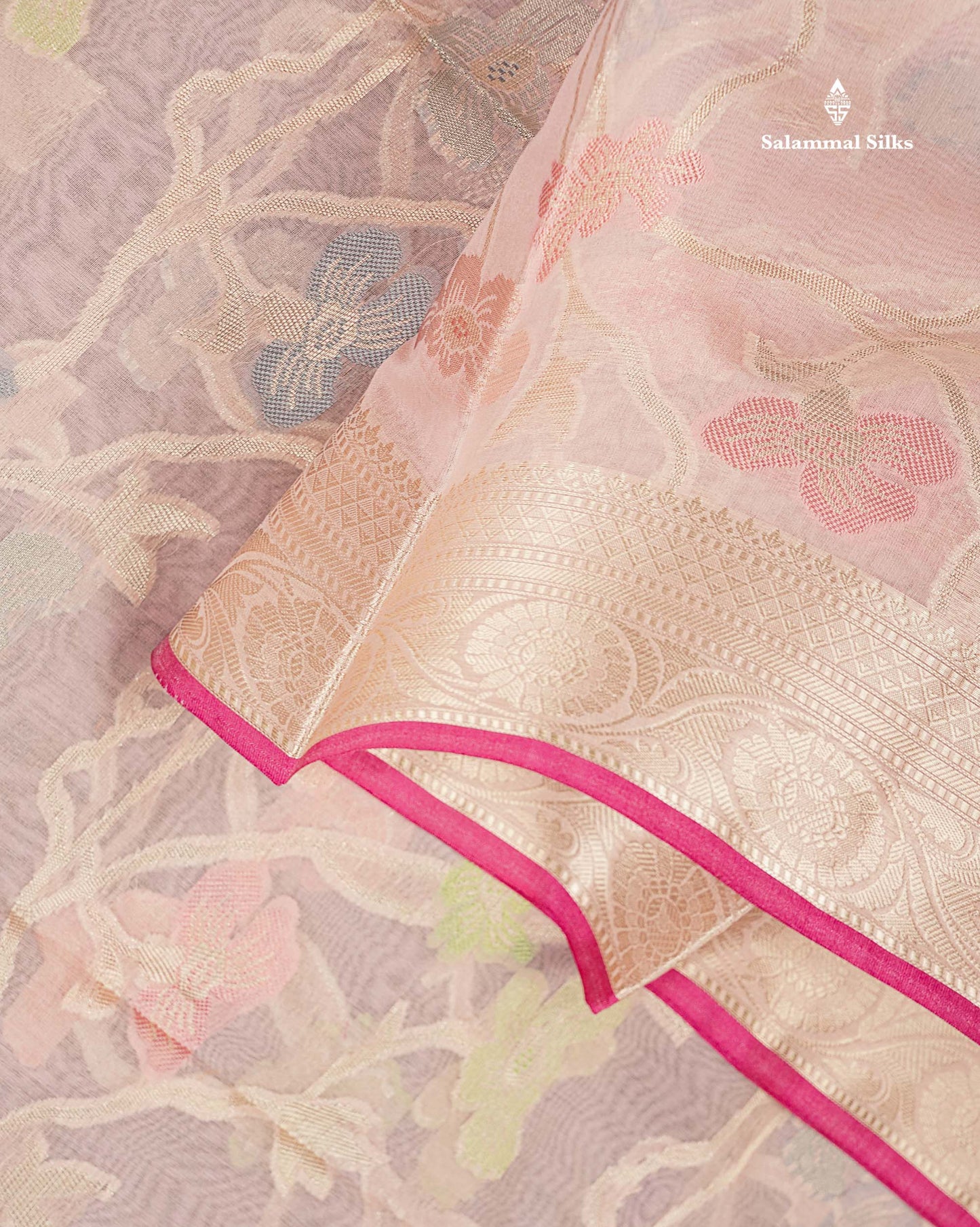 Cotton Mix Saree - Peach Meenakari Work Along With Fancy Border