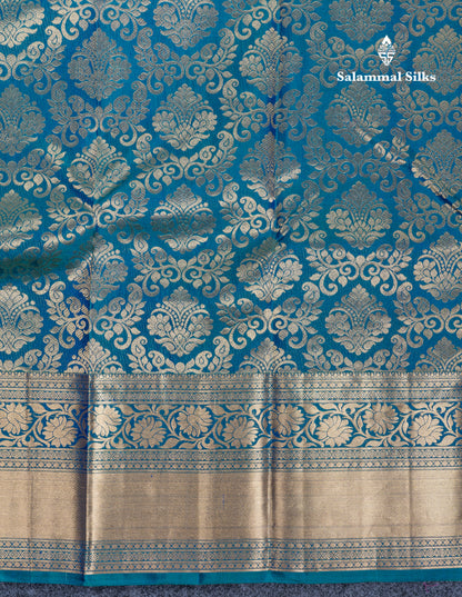 Beautiful Peacock Blue Bridal Pure Kanjivaram Silk Saree With Traditional Evening Morning Border