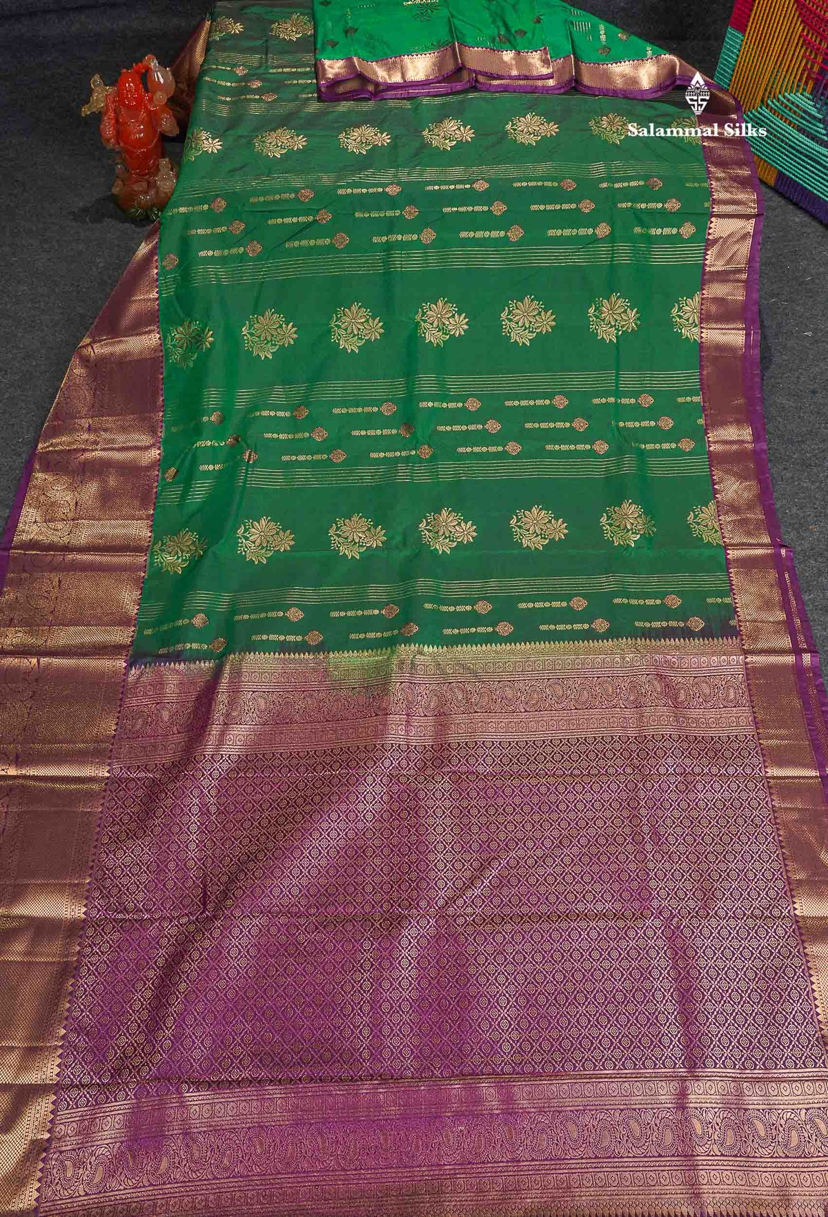 Semi Silk Saree - Green Colour Body With Contrast Magenta Evening Morning Border 
