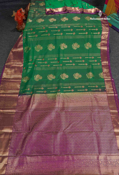 Semi Silk Saree - Green Colour Body With Contrast Magenta Evening Morning Border 