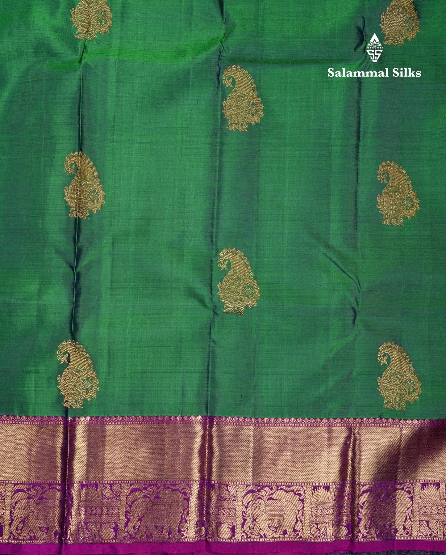 Beautiful Bottle Green Pure Kanjivaram Silk Saree With Contrast Vadamalli Traditional Border