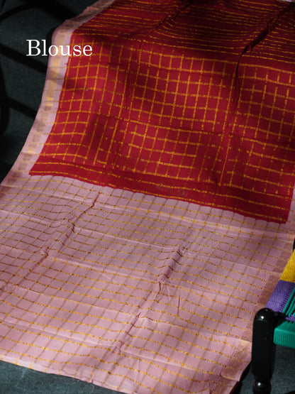 Beautiful Orange Zari Checks Sungudi Cotton Saree With Contrast Sea Blue Traditional Border