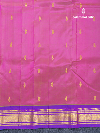 Dual Tone Pink Pure Kanjivaram Silk Saree With Contrast Vadamalli One Side Traditional Border