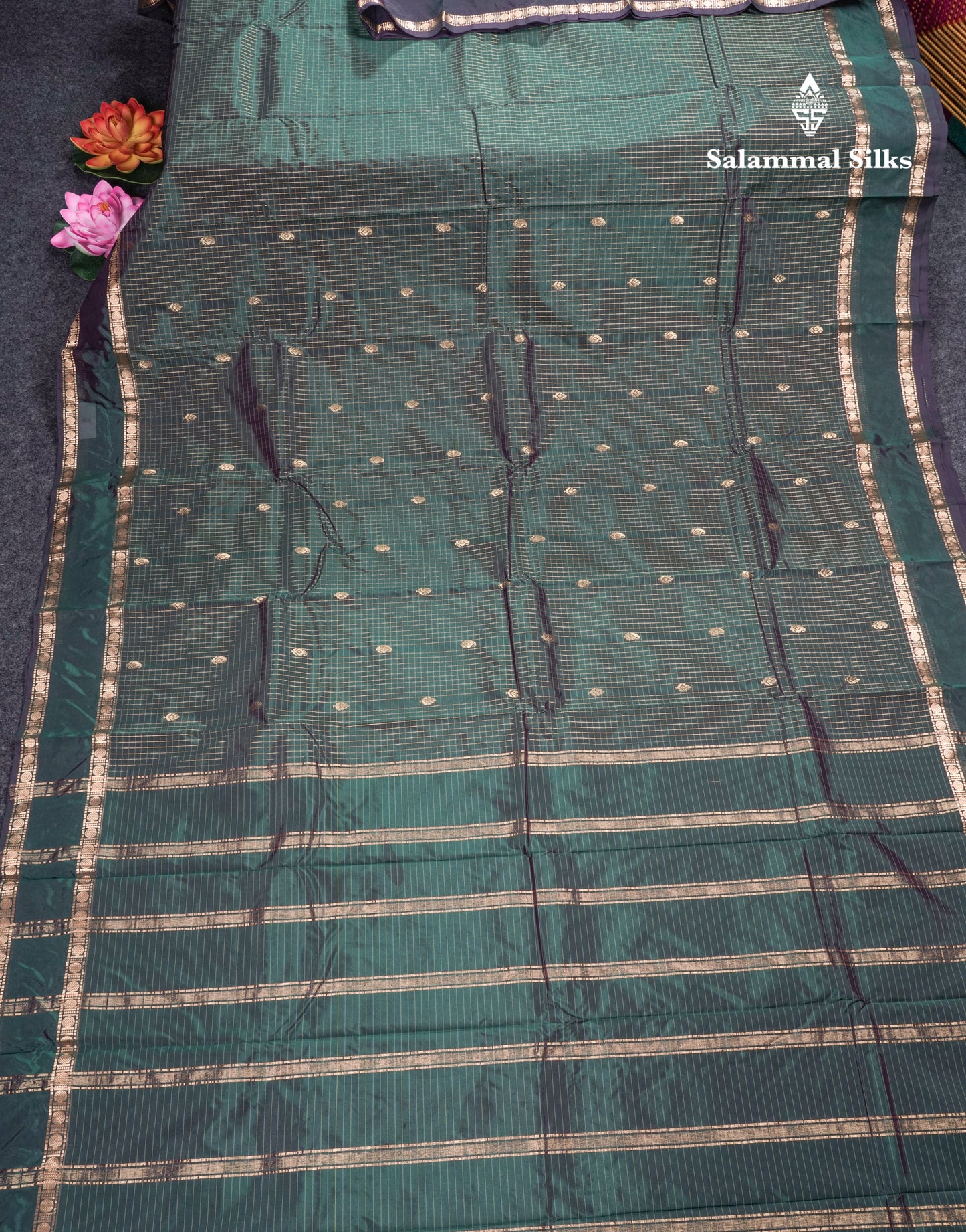 Light Weight Semi Silk Saree - Brown Checks With Butta With Traditional Rettapet Border