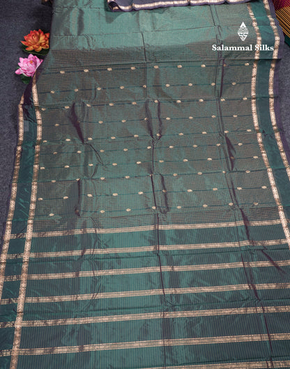 Light Weight Semi Silk Saree - Brown Checks With Butta With Traditional Rettapet Border