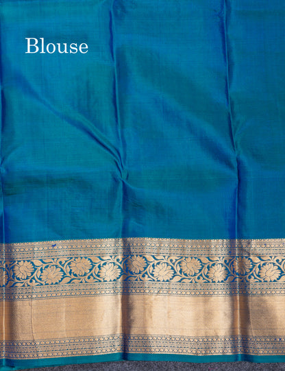 Peacock Blue Bridal Pure Kanjivaram Silk Saree With Traditional Border